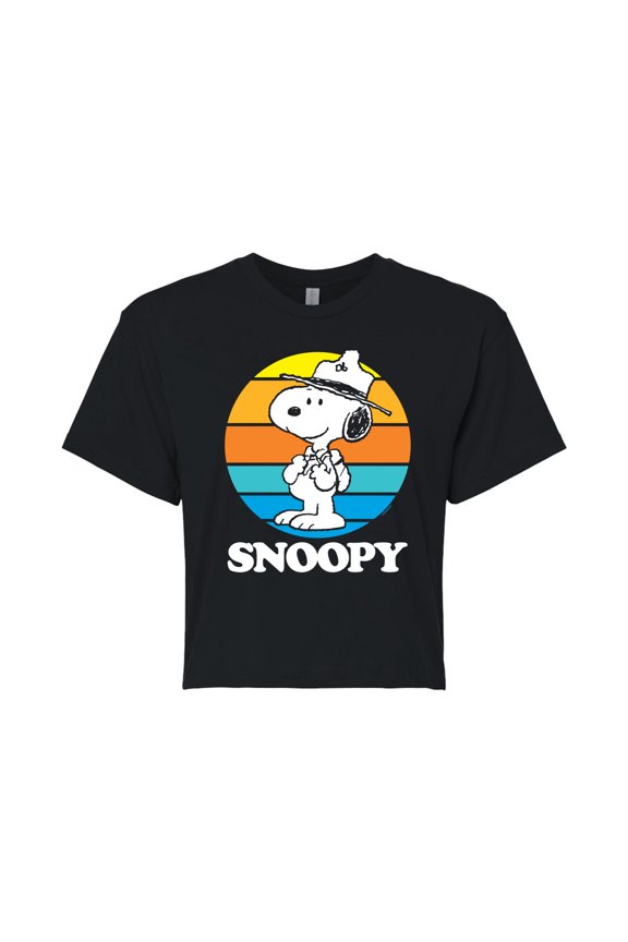 - Snoopy Beagle Scout Sunset  - Juniors Cropped Cotton Blend T-Shirt