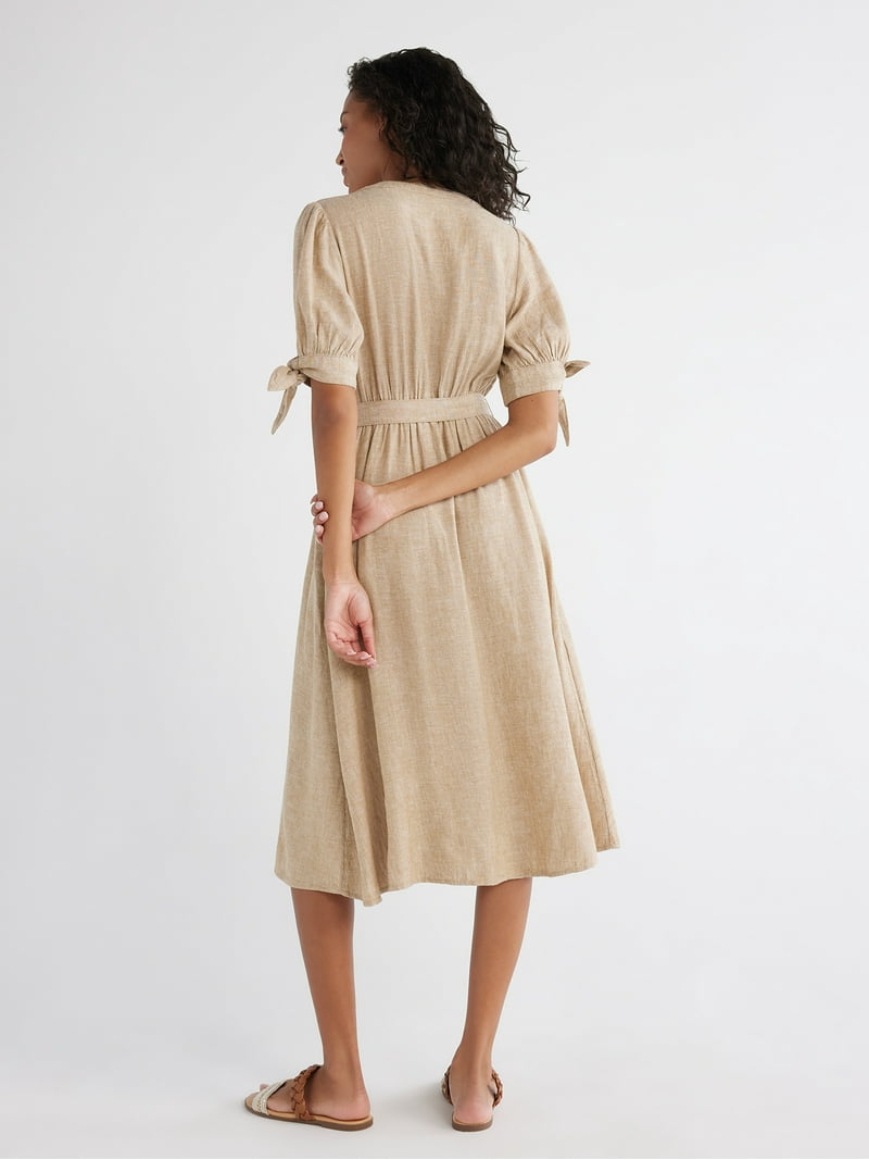 Time and Tru Women's and Women's Plus Tie Sleeve Linen Blend Midi Dress, Sizes XS-4X - Walmart.com Time and Tru Women's and Women's Plus Tie Sleeve Linen Blend Midi Dress, Sizes XS-4X - Walmart.com