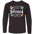 thumbnail image 3 of Inktastic Lucky Blessed and Loved Horseshoe Clover Hearts Long Sleeve Youth T-Shirt, 3 of 5