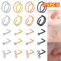24pcs 20G Nose Rings Studs, Stainless Steel Hypoallergenic L Shaped Nose Piercing Jewelry for Women Men, Nostril Hoop Rings