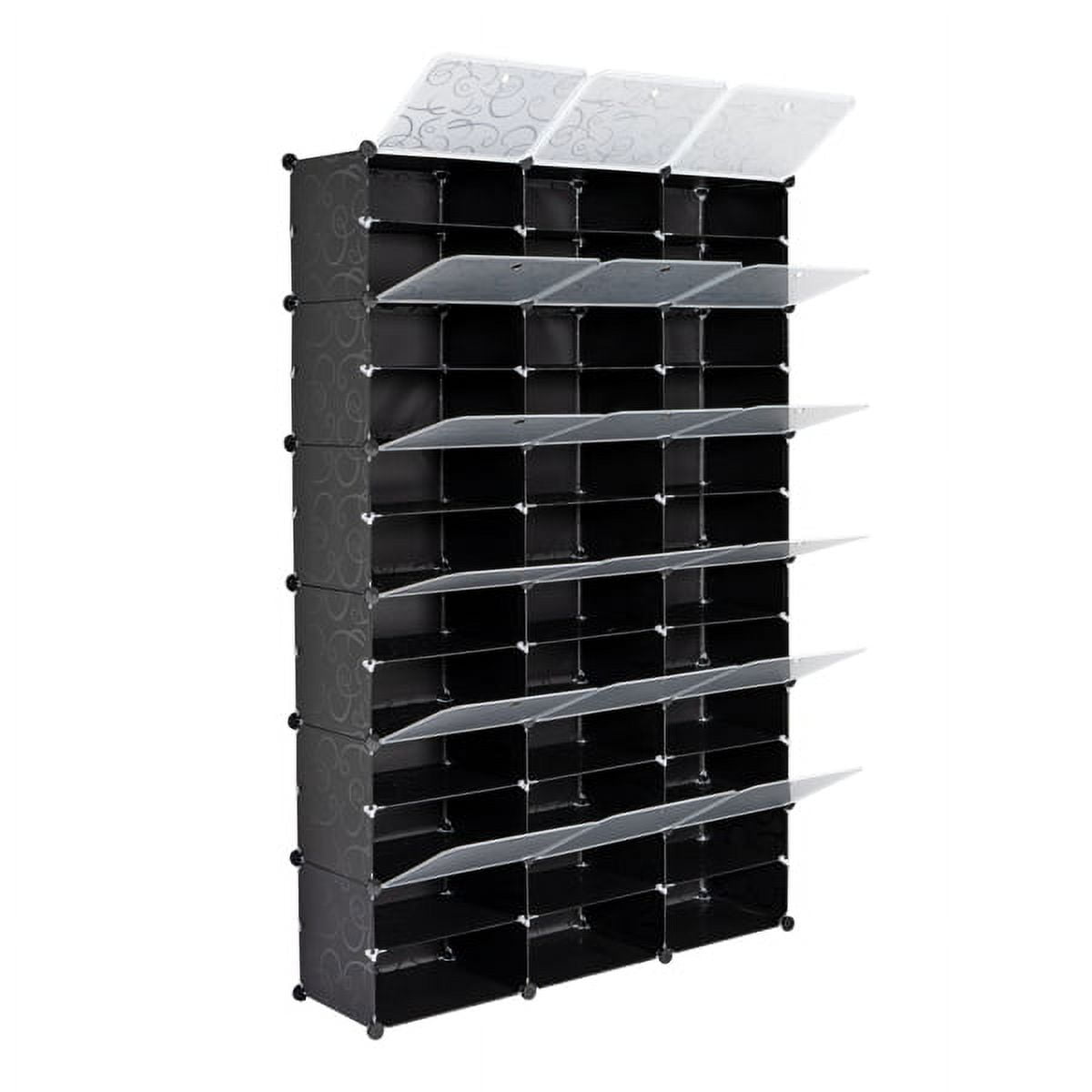 12-Tier Portable Shoe Rack Organizer - 72-Pair Capacity, 36 Grids Expandable Tower Shelf Storage Cabinet, Black, for Heels, Boots, Slippers, DIY Modular Design