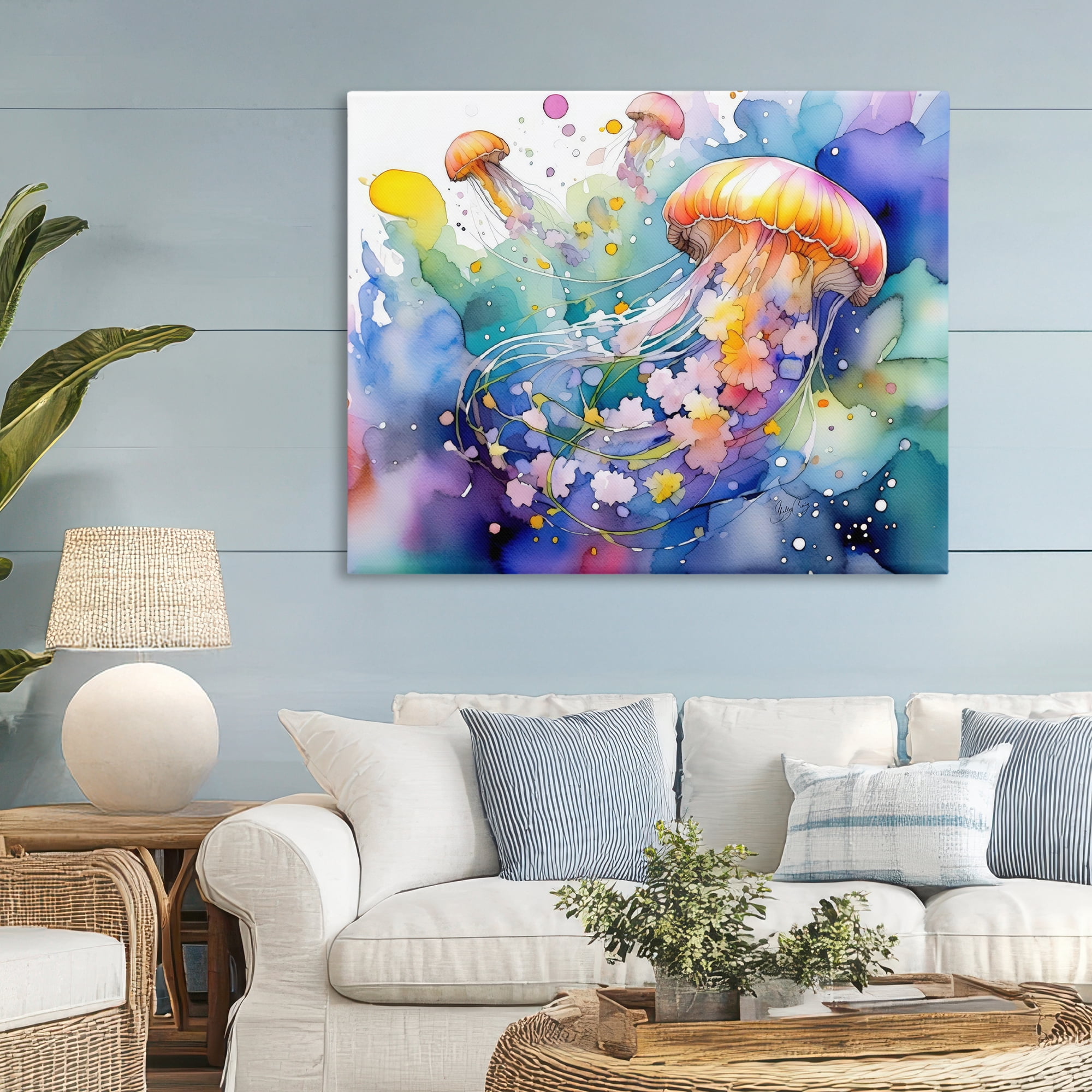 Stupell Industries Neon Jellyfish Underwater Canvas Wall Art, design by Shelly Craig
