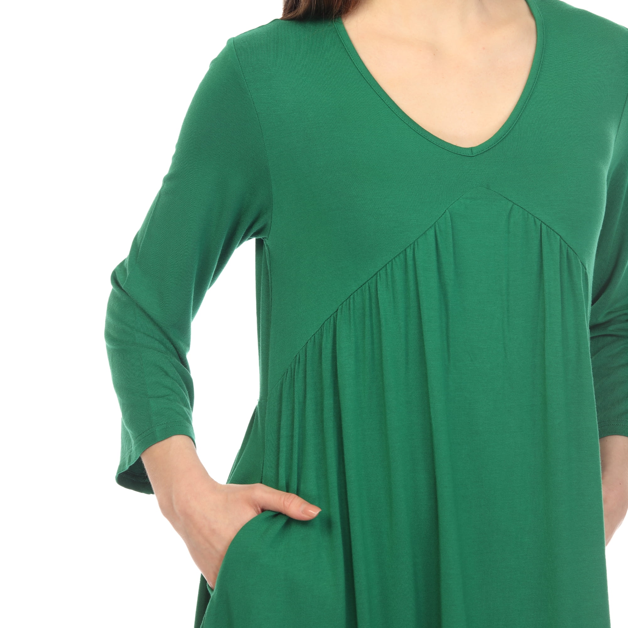White Mark 3/4 Sleeve Empire Waist Top with Pockets (Women's & Women's Plus)