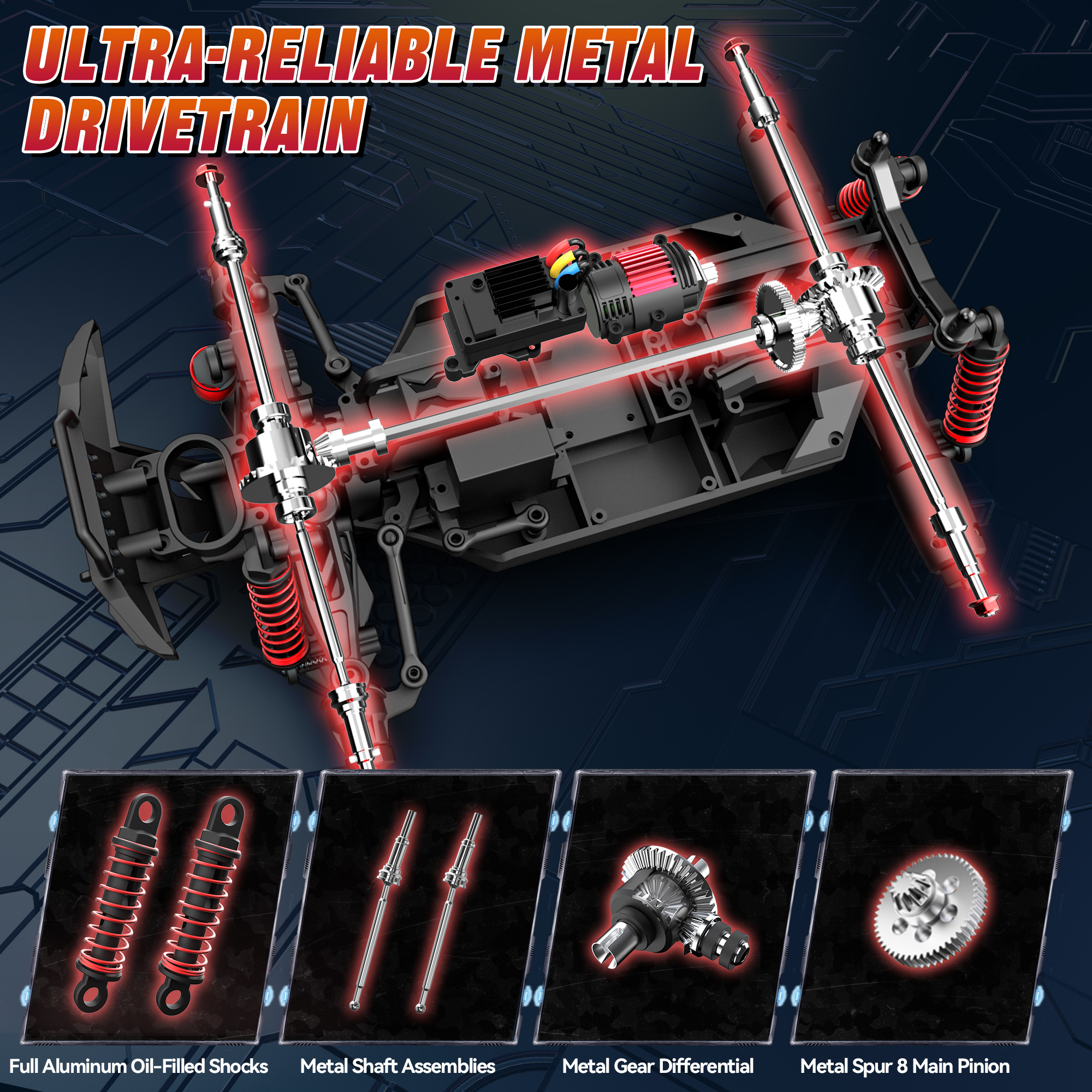 RC Car, 1:16 Scale Remote Control Monster Truck, 4WD Electric Vehicle with 2.4 GHz Remote Toys, 30 MPH RC Cars with LED Bodylight and 2 Batteries for Boys Girls