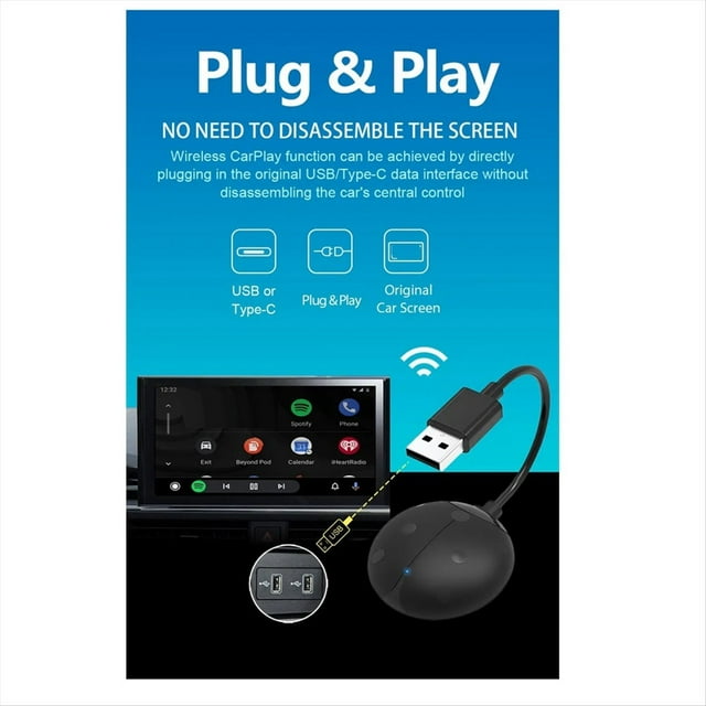 Adaptador Inalámbrico CarPlay 2 en 1 Dongle USB con Cable Android Auto AI Box Adaptador de Reproductor Multimedia para Automóvil Conexión Automática Bluetooth