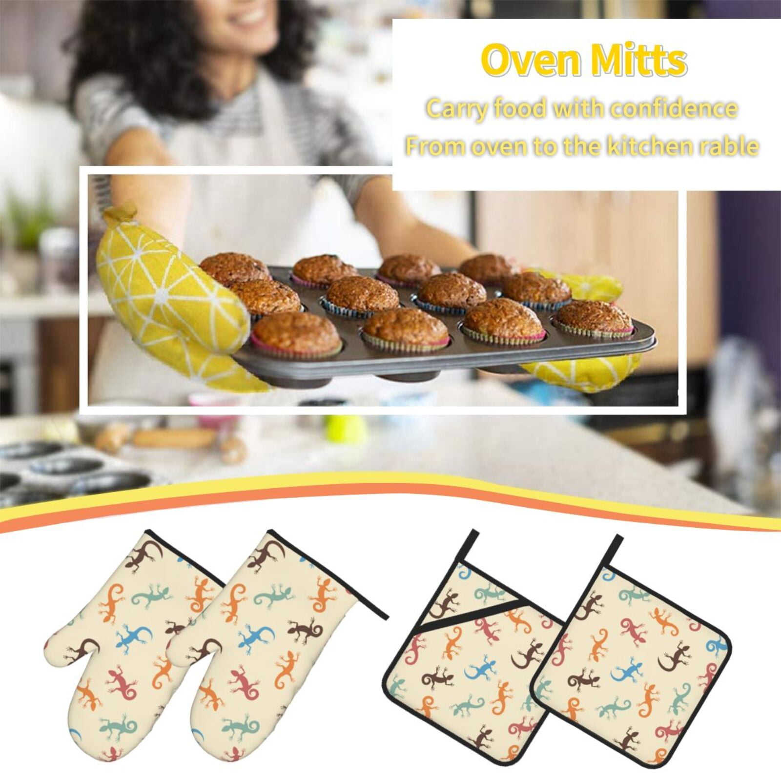 Lizards Lizard Pattern 4Pcs Oven Mitts and Pot Holders Sets Oven Kitchen Gloves Hot Pads for Cooking BBQ Baking Grilling