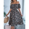 thumbnail image 6 of Women Off Shoulder Dress Floral Puff Sleeve Knee-Length A-Line Square-Neck Dresses, 6 of 9