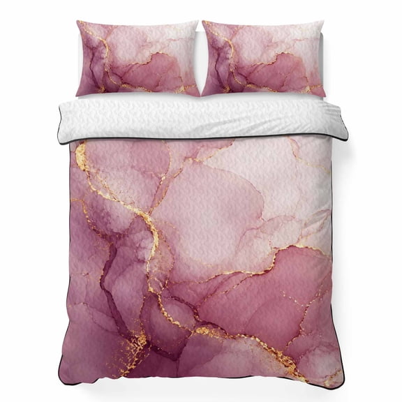 Quilts Twin XL Size Bedding Set, Marble Crack Lightweight Quilted Comforter, Pink Marbe Stone Modern Minimalist Soft Reversible Bedspread Coverlet with Pillow Covers for All Season, 68" x 98"