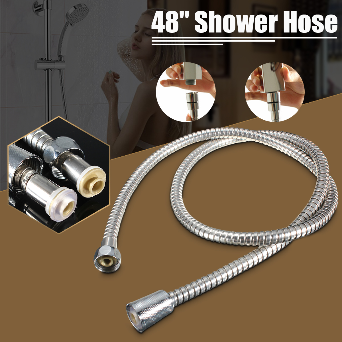 48 Inch Shower Pipe Stainless Steel+Silicone Water Shower Head Flexible Hose Pipe 1.2M/3.94FT