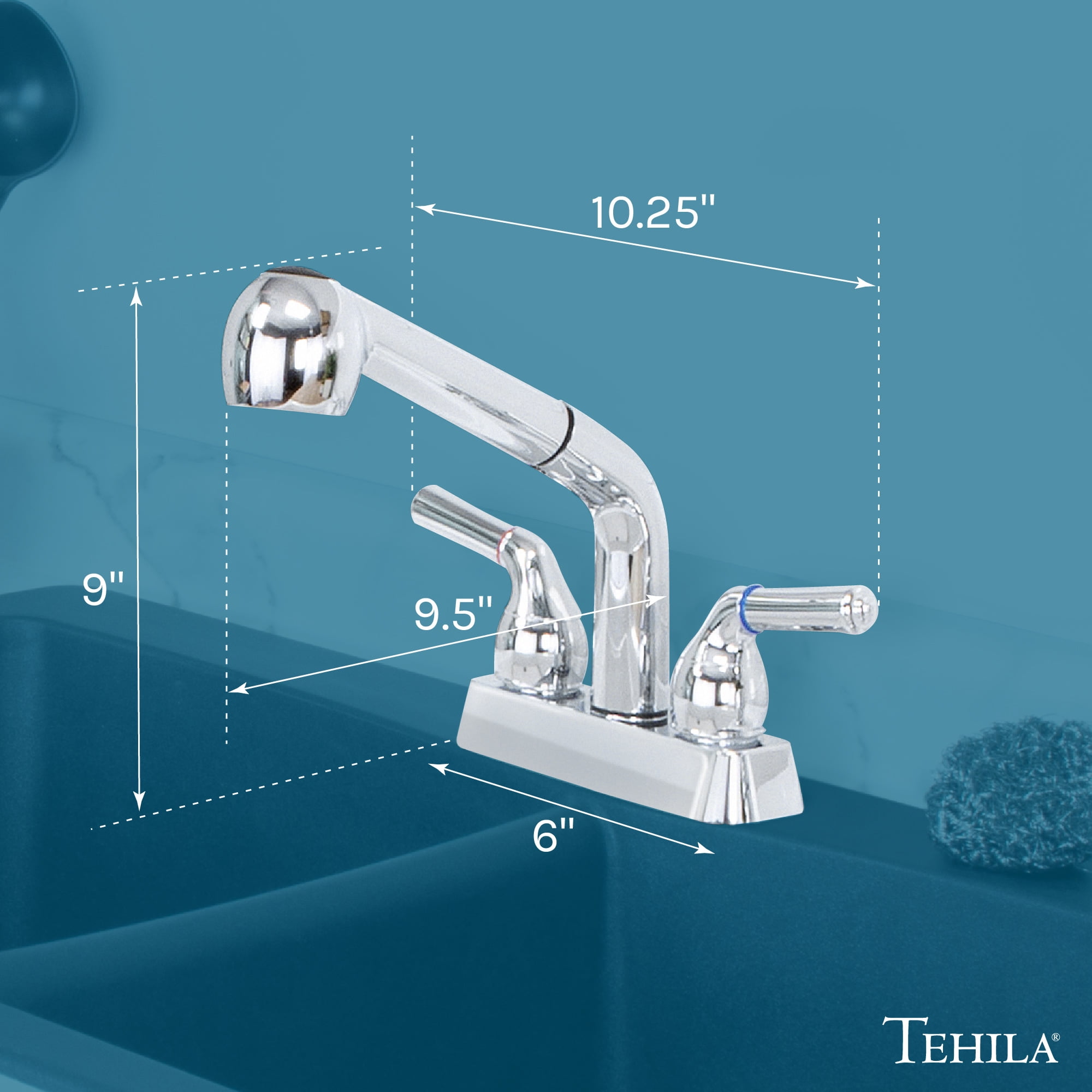 Dual-Handle Pull-Out Faucet Chrome Finish for Laundry Sink
