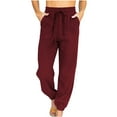 thumbnail image 2 of Lilgiuy Women's Fashion Casual Solid Color High Waist Lace-up Loose Trousers Long Pants for Hiking Biker Golf, 2 of 5