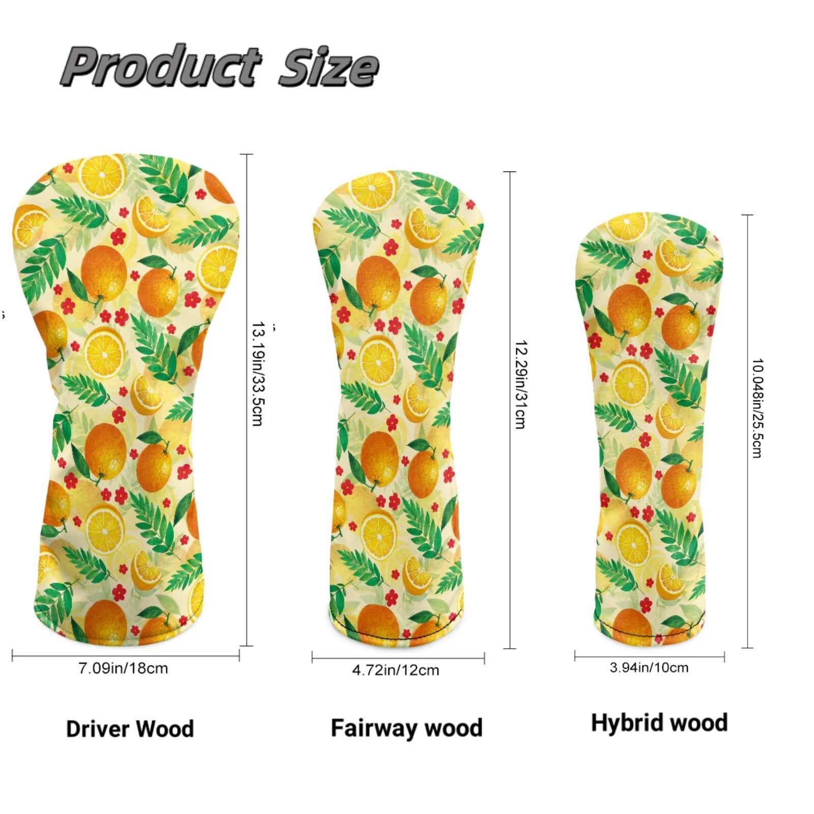 Uorisanigo Golf Club Head Covers 3pcs Golf Driver Headcover Fairway Wood Headcover Hybrid Club Head Cover - PU Leather Orange Print Headcovers to Fit Most Golfs Clubs
