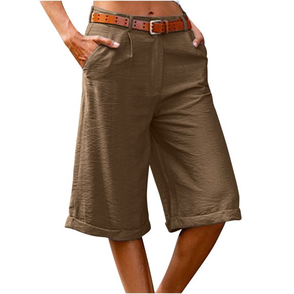 Women's Wide Leg Bermuda Shorts Knee Length Dressy Casual Capri Pants Comfy Lounge Beach Cropped Pants with Pockets