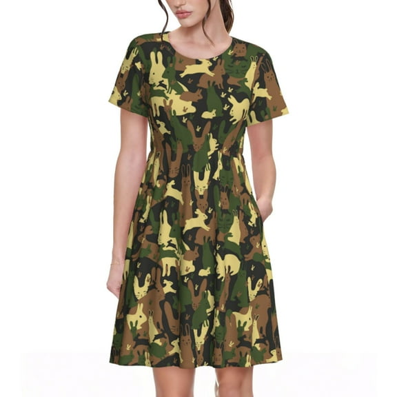 Spring Summer Dresses for Women 2025 - Rabbit Green Camouflage Wedding Guest Dresses, Beach Vacation Clothes, Hawaiian Sundresses Casual Short Sleeve Dress for Women with Pockets