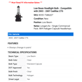 thumbnail image 2 of Low Beam Headlight Bulb - Compatible with 2003 - 2007 Cadillac CTS 2004 2005 2006, 2 of 2