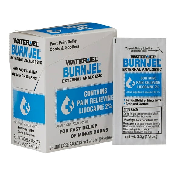 Water Jel Burn Jel Burn Relief Lidocaine 3.5 Gram Individual Packet Topical Gel 2% Strength , 25 Ct