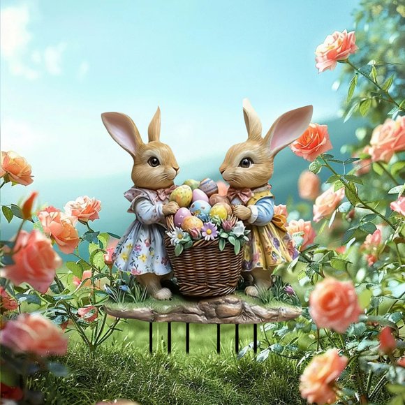 for Garden Bulk Mailbox Statue Easter Bunny Animal Easter Egg Acrylic Outdoor Courtyard Decoration Floor Insertion Beautification Prop
