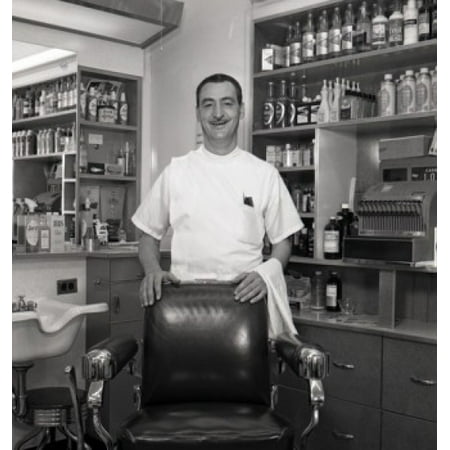 Barber standing behind chair in barber shop Canvas Art - (18 x 24)