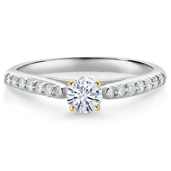 Gem Stone King 10K White and Yellow Gold Engagement Ring G/H Lab Grown Diamond Set with Moissanite (0.41 Cttw, Size 6)
