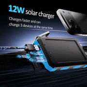 SOLPOWBEN 20000mAh Solar Power Bank Compatitble for iphone Portable Solar Power Bank with Dual 5V USB Ports 2 Flashlight Compass Battery Pack for Outdoor Camping Hiking(Blue)