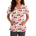 thumbnail image 4 of Valentine Scrub Top for Women Plus Size Hoilday V Neck Cute Valentine Love Printed Scrubs Loose Short Sleeve Scrub Shirts Nursing Workwear Medical Nurse Uniform with Pockets Beige S, 4 of 5