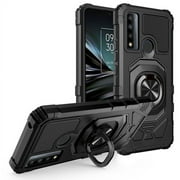 Ring Kickstand Phone Case for TCL Stylus 5G with Tempered Glass Screen Protector for Car Mount Hybrid Hard Shockproof Case - Black