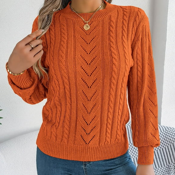 Tauxra Sweaters for Women,Sweaters for Women Casual,Women's Solid Color Hollow Lantern Sleeve Knit Sweater,Fall Winter Casual,Womens Casual Tops