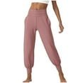 thumbnail image 2 of CQONEPT Women's Crop Pants High Rise Tapered Petite Casual Loose Fit Pant Athletic Running Cycling Trousers Pink XL, 2 of 6