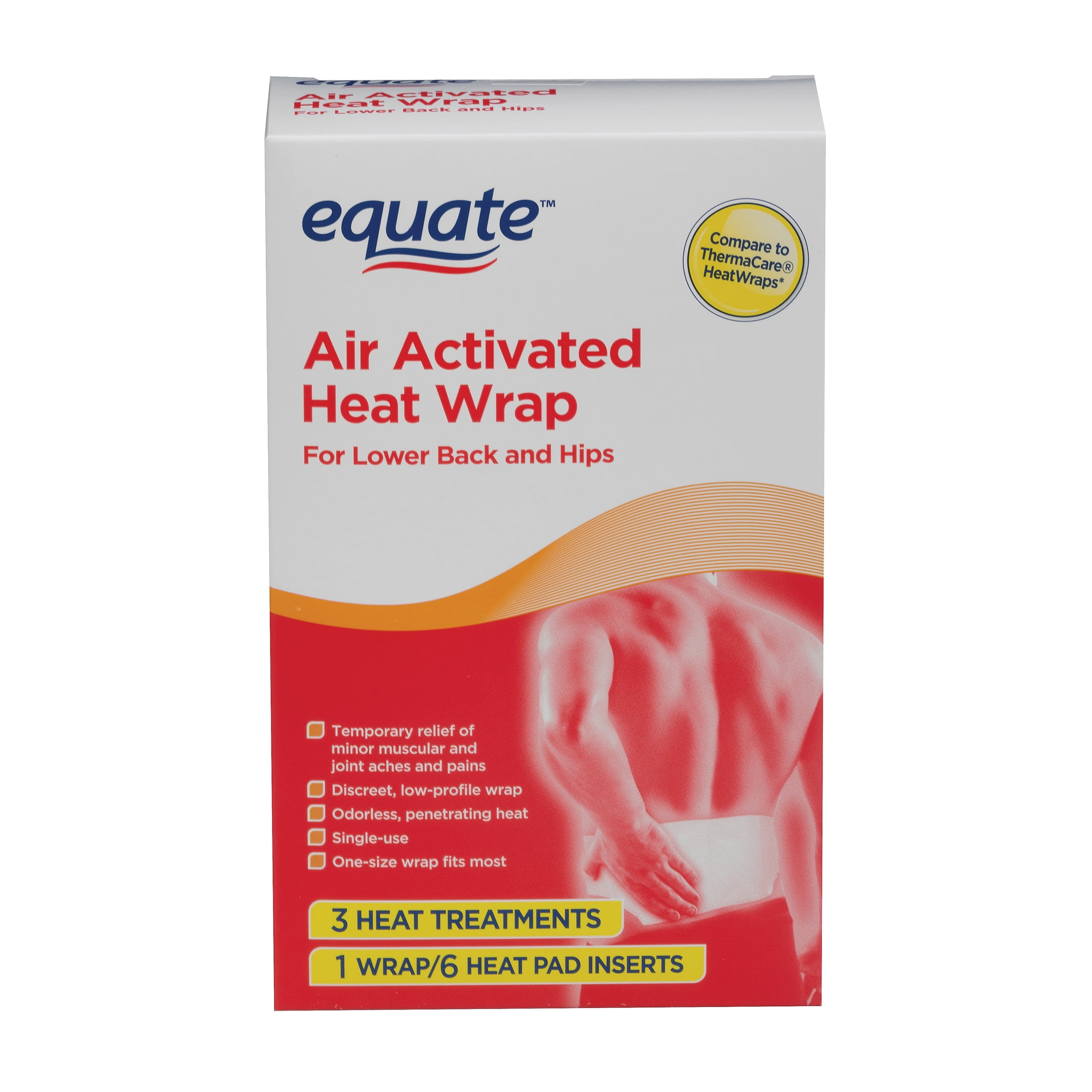(2 pack) Equate Air Activated Heat Wrap, 3 Count (1 Wrap with 6 Pads), Compare to ThermaCare® HeatWraps