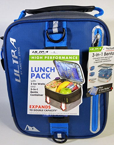 2 Ice Walls Ultra Arctic Zone Expandable Lunch Box 4 Stackable Containers NAVY 