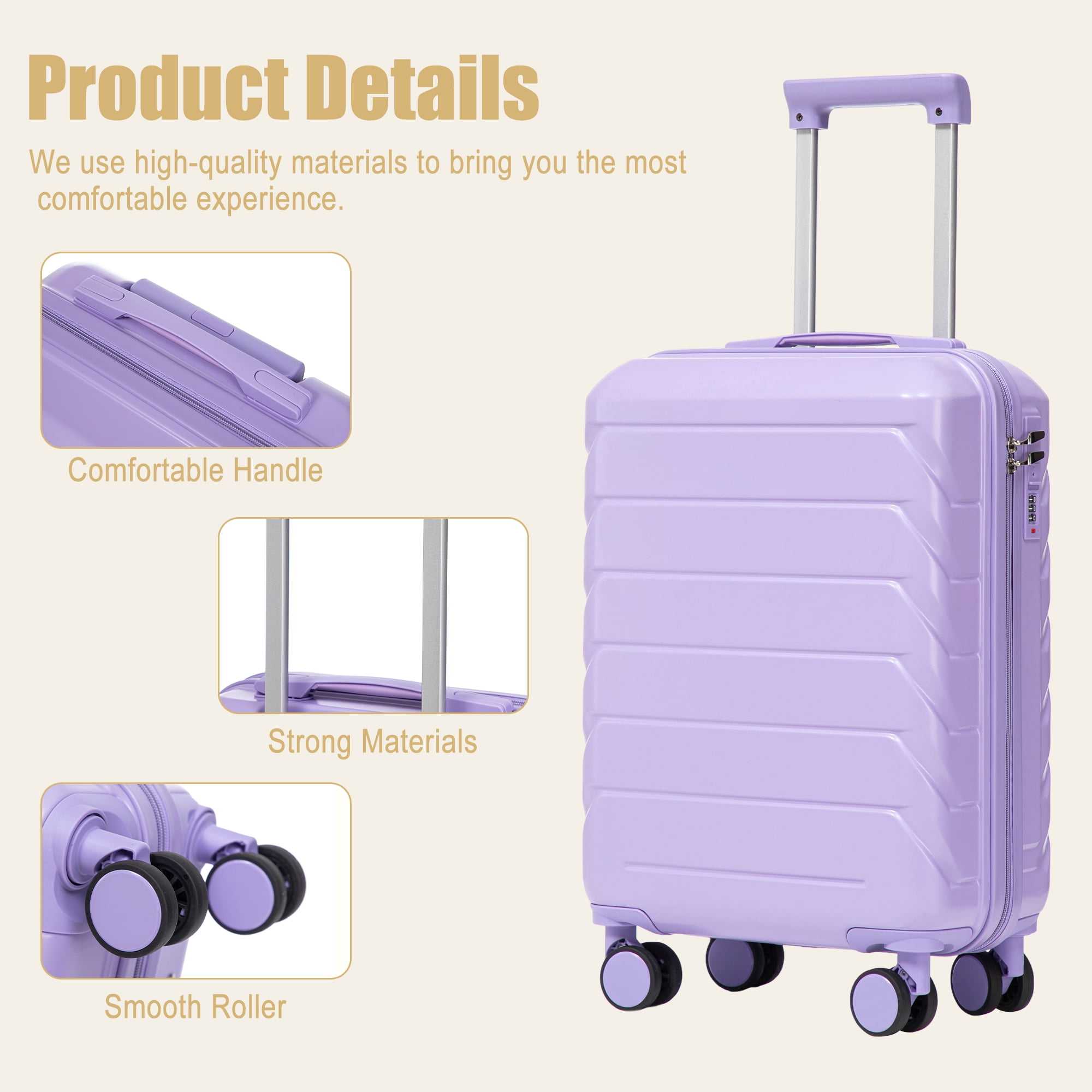 20 Inch ABS Hard Shell Travel Checked Luggage, Scratch Resistant Surface Four Multi-Directional Wheels With Combination Lock