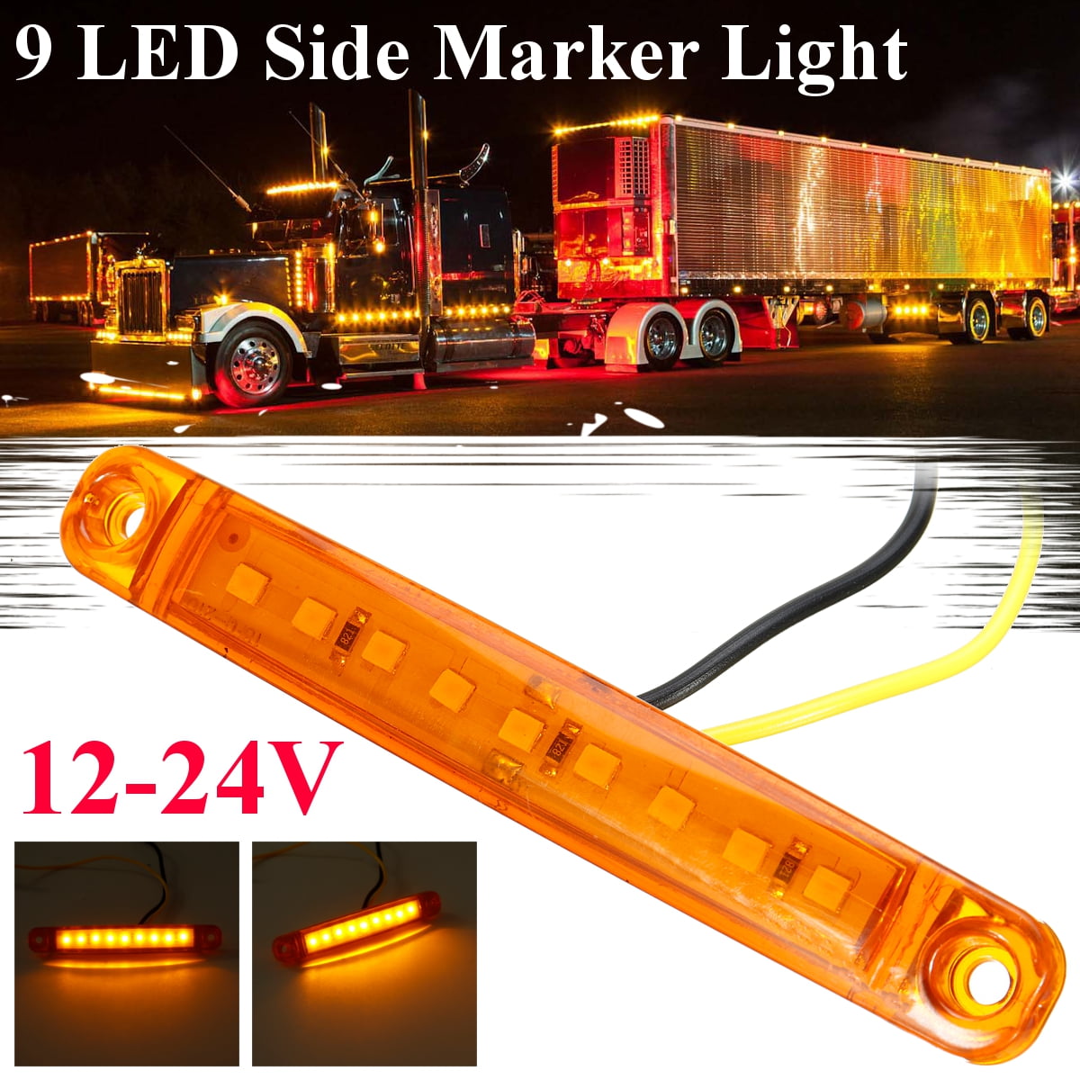 1 Pair 12/24V LED Side Light Indicator Light Marker Lamp Truck Bus Heavy Vehicle 