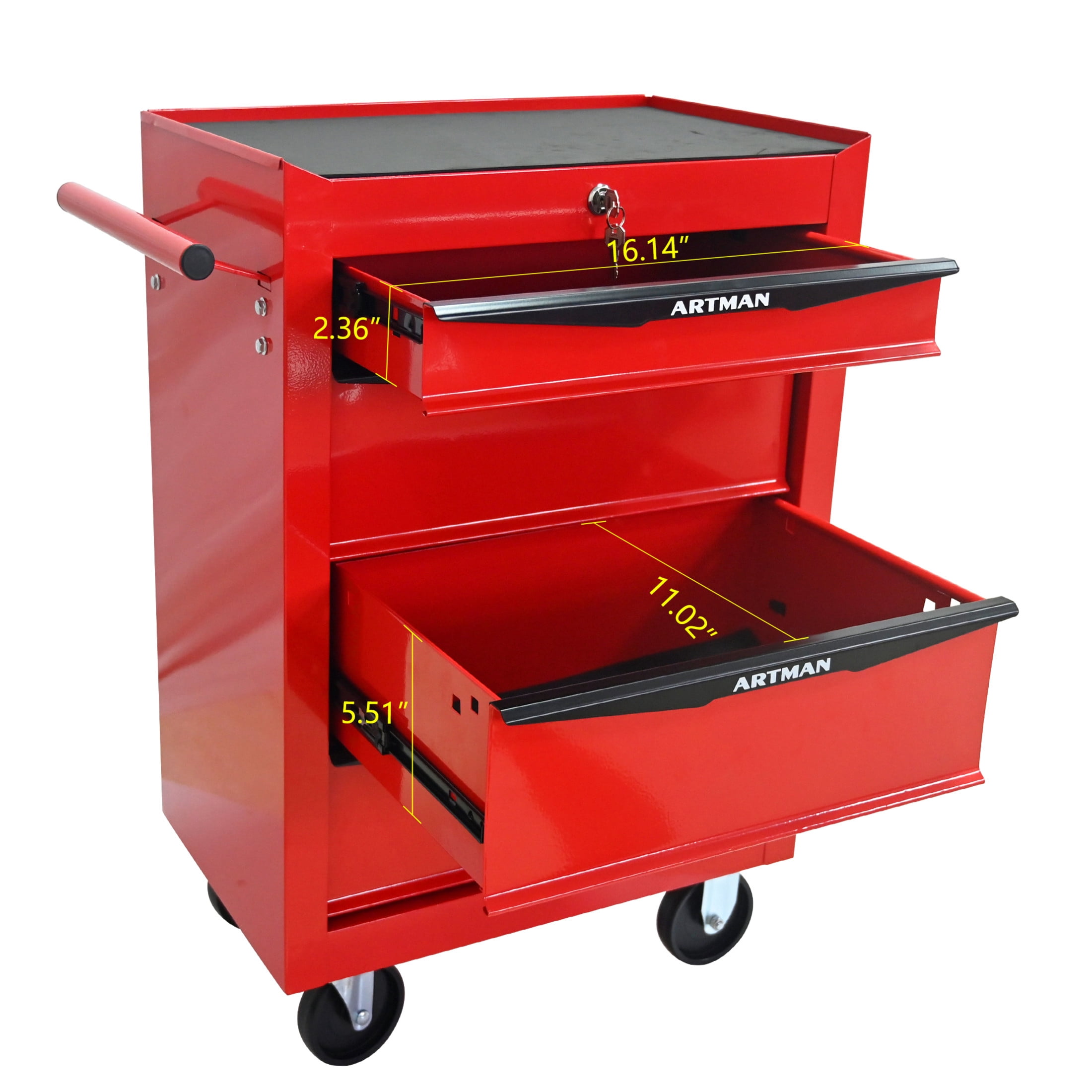 Noble House 4-Drawer Mobile Steel Tool Organizer with Key Lock, Ball Bearing Slide Storage Cabinet Box, Red