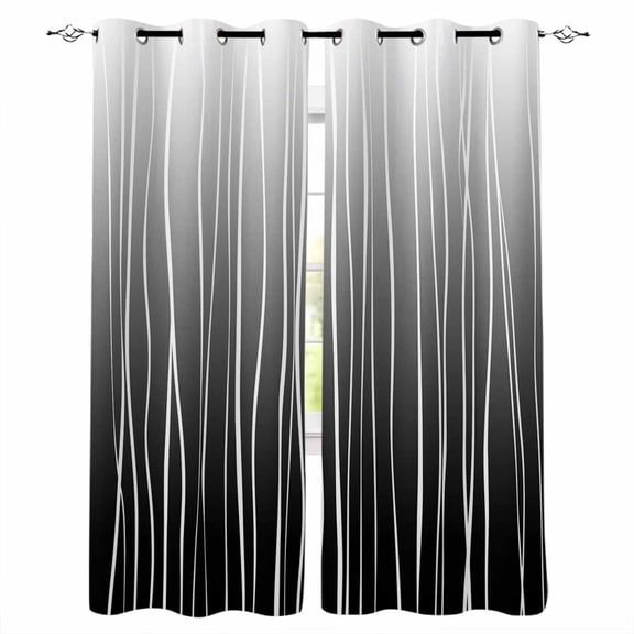 Black White Blackout Curtains 54 Inches Long for Bedroom, Ombre Gradient Striped Minimalist Texture Thermal Insulated Room Darkening Black Out Window Curtain Panels Grommet Drapes for Living Room