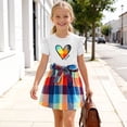 thumbnail image 7 of IFNWSV Girls 2 Piece Outfits Short Sleeve Round Neck Heart Print Top and A Line Plaid Skirt Summer Casual Set White 2-3 Yeas, 7 of 7