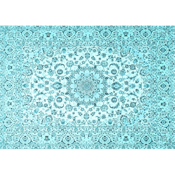 Ahgly Company Indoor Rectangle Medallion Light Blue Traditional Area Rugs, 7' x 10'