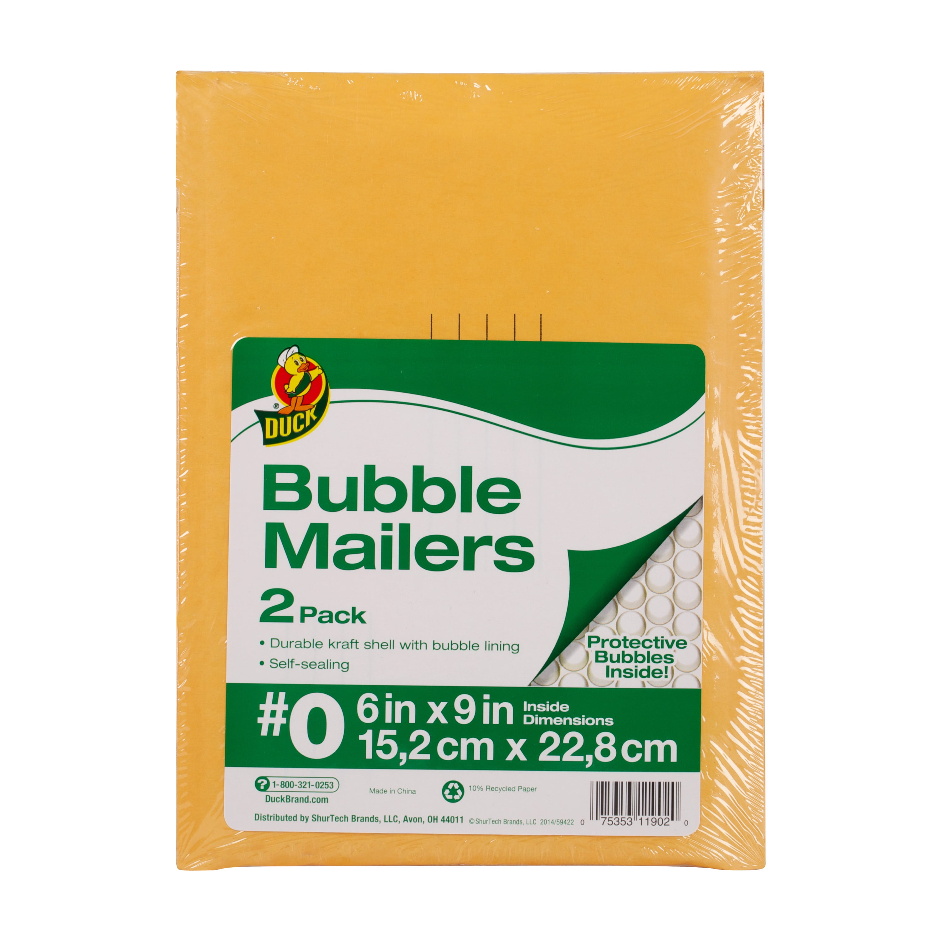 Duck Brand 6 In. x 9 In. (Size 0) Kraft Bubble Mailers, 2Pack