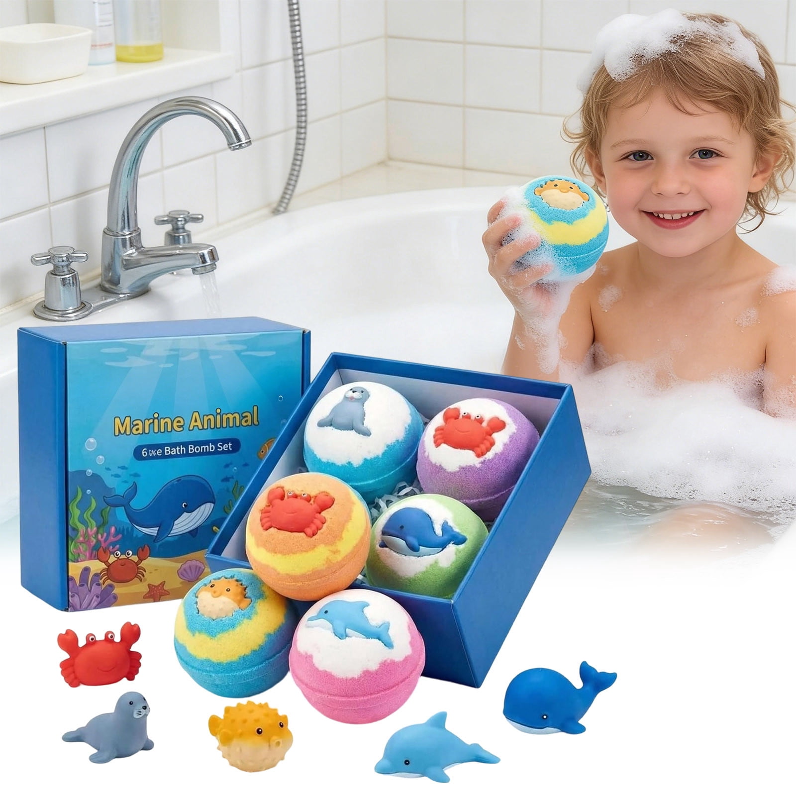 6 Pack Kids' Bath Bombs with Surprise Inside, Natural Bath Bombs with Toys, Organic Fizzing Bath Balls for Birthday Presents, Party Favors and Relaxing Bath Time