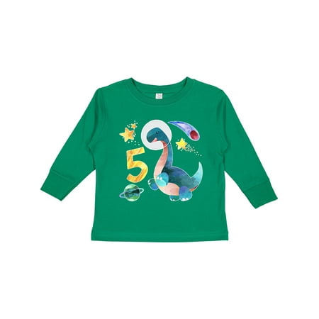 

Inktastic Fifth Birthday Dinosaur Astronaut with Stars and Planet Gift Toddler Boy or Toddler Girl Long Sleeve T-Shirt