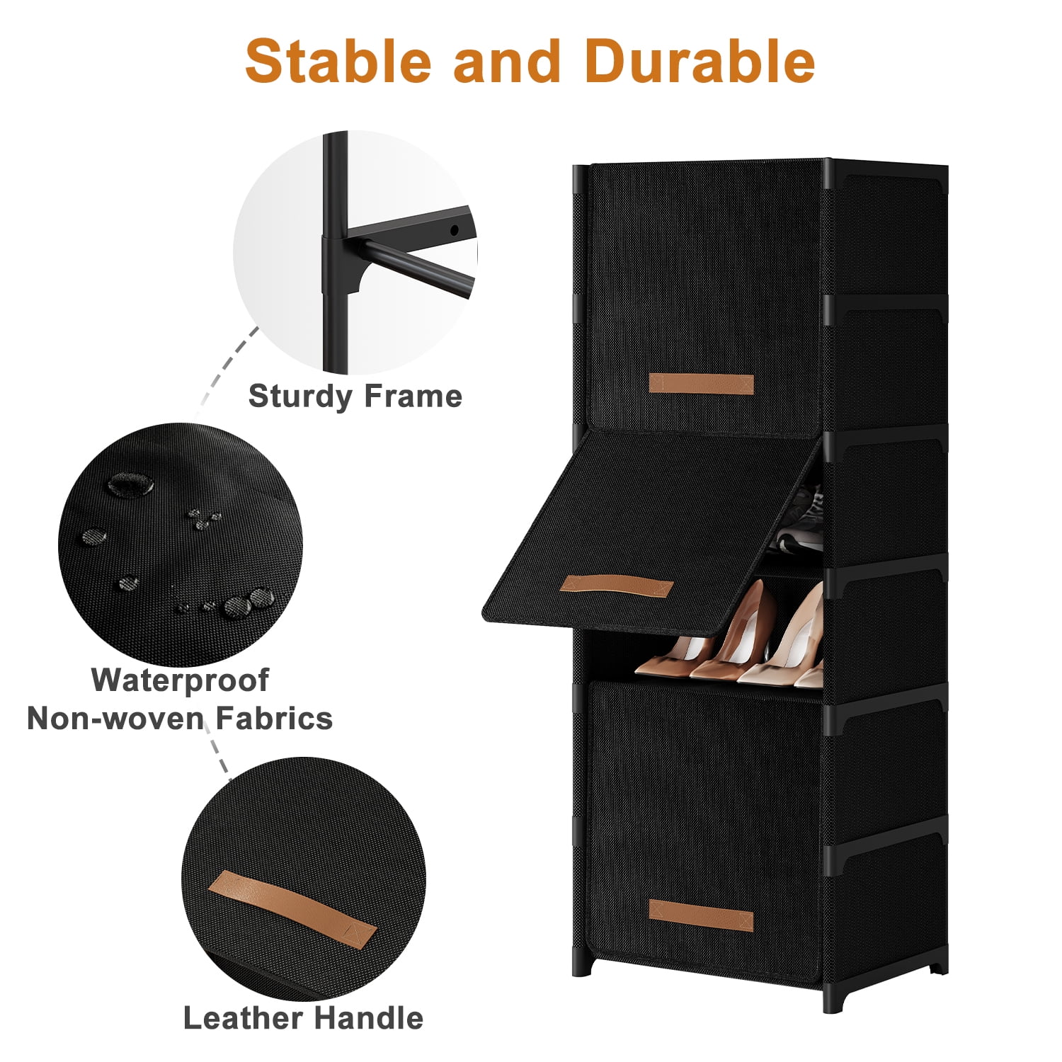 BGTREND 7 Tier Narrow Shoe Rack with Covers Shoe Storage Organizer Holds 14 Pairs for Closet Entryway Hallway, Black