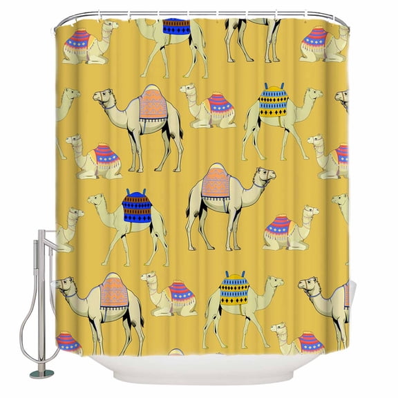 Yellow Camels Bathroom Shower Curtains with 12 Hooks Polyester Waterproof Shower Curtain for Stalls and Bathtubs Modern Watercolor Cute Funny Animals Decorative Bathroom Privacy Curtain 54x78 Inches