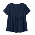 thumbnail image 3 of Uootdi Boho Tops for Women Deep V Neck Short Sleeve Side Hollow Stitch Detail Plain Peplum Tops for Women Relaxed Fit Vacation Airy Womens Tees, 3 of 8