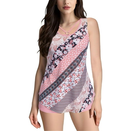 Womens 2 Piece Swimsuits Sexy Push Up Vintage Retro Ruched High Waist Print Bikini Set Pink Bathing Suits For Women XXL