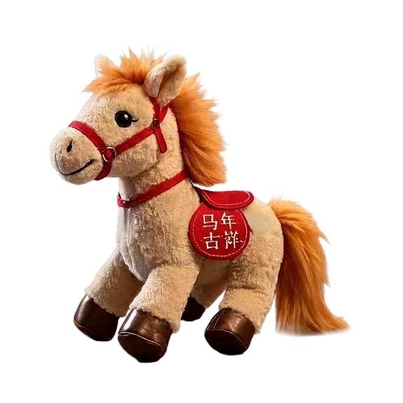 Horse Plush Toy Chinese Zodiac Mascot Stuffed Animal Pony Doll Year of the Horse Lunar New Year Decoration Festive Home Decor Gift for Kids and Adults