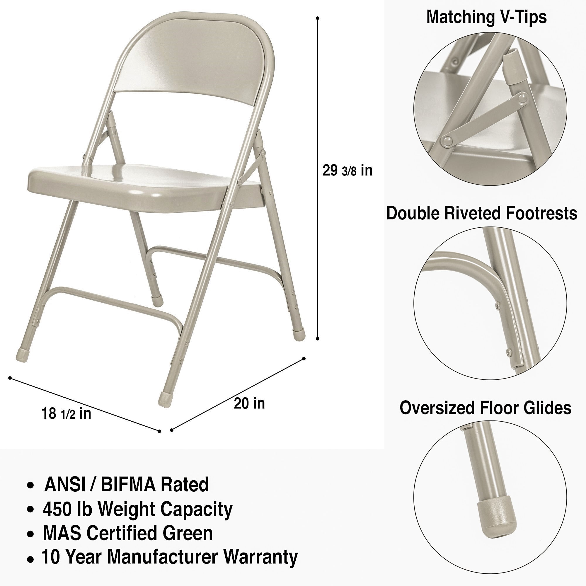 Hampden Furnishings Bernadine Collection Metal Round-Backed Folding Chair, Grey, Pack of 4