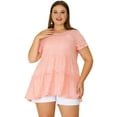thumbnail image 3 of Unique Bargains Tunique à Étages en Dentelle à Col Rond à Manches Courtes pour Femme Grande Taille, Hauts Péplum Rose 2X, 3 of 6