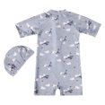 thumbnail image 3 of Rash Guard for Boys Kids Baby Boys One Piece Cartoon Animals Floral Swimsuit Zipper Rash Guard Short Sleeve Bathing Suit Beach Wear Girls Swimsuit Grey 4 Years-5 Years, 3 of 6