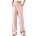 thumbnail image 2 of Pink 100% Cotton Wide Leg Casual Pants for Girls - Ultra-Soft Breathable Ribbed Lounge Pants with Elastic Waist & Side Pockets (Sizes 120-170),Size 7-8T, 2 of 5