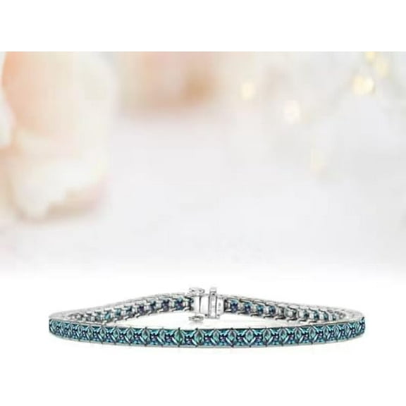 Women's 2mm Sterling Silver with Lab Created Blue Crystal Pattern, Elegant Design Tennis Bracelet