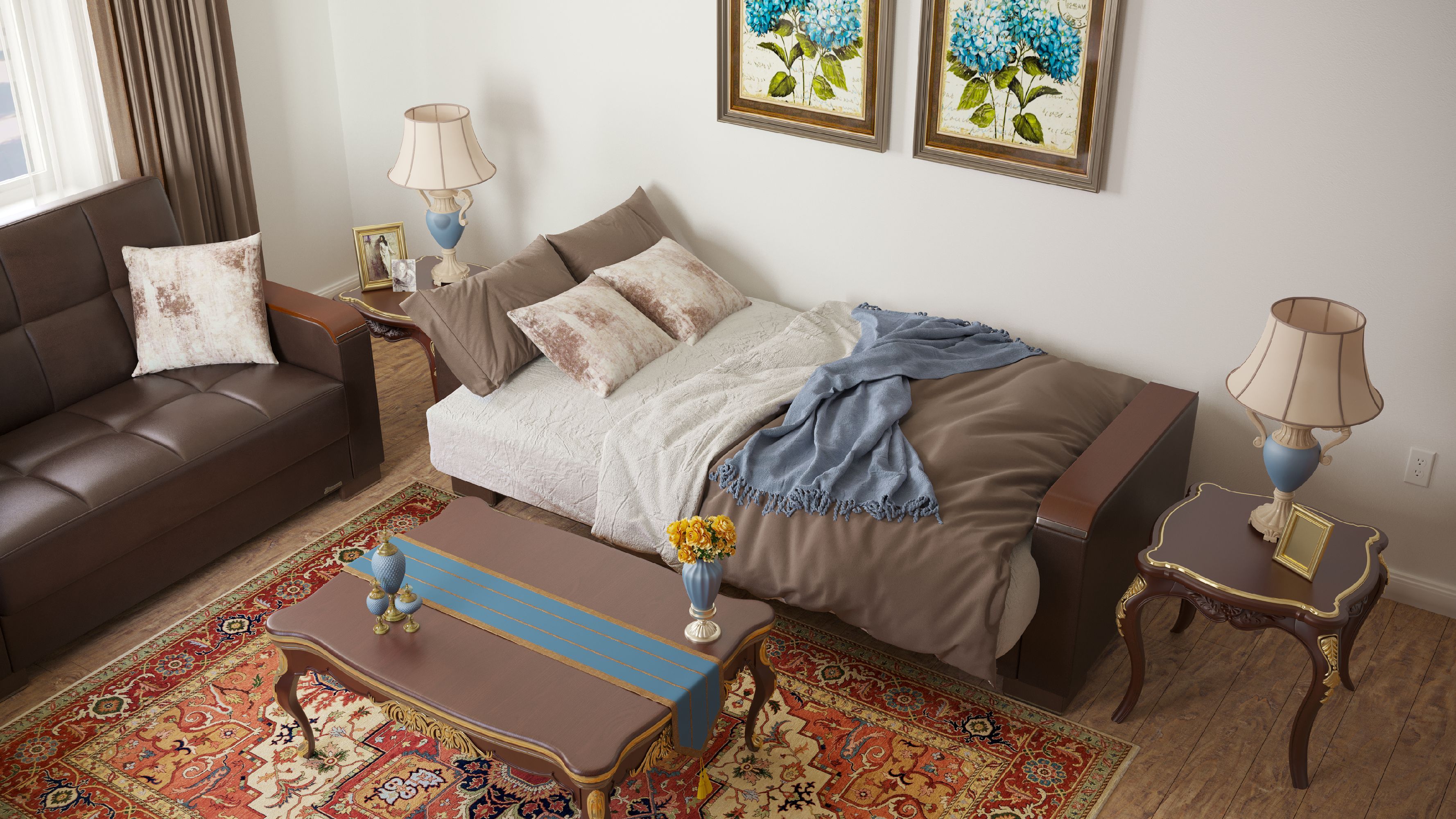 Ottomanson Origins X Sofa Bed with Storage 74", Brown Leatherette